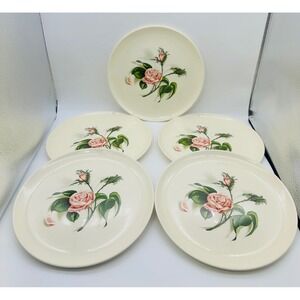 Vintage 1950 Universal Potteries Ballerina Moss Rose 9" Dinner Plates Set of 5